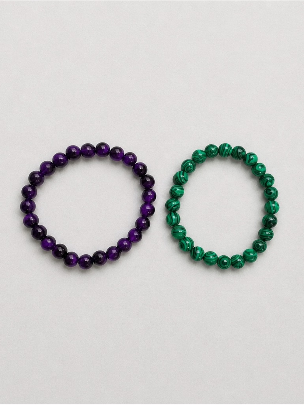 Purple and Green Malachite dyed glass Beaded Bracelets - Set of 2